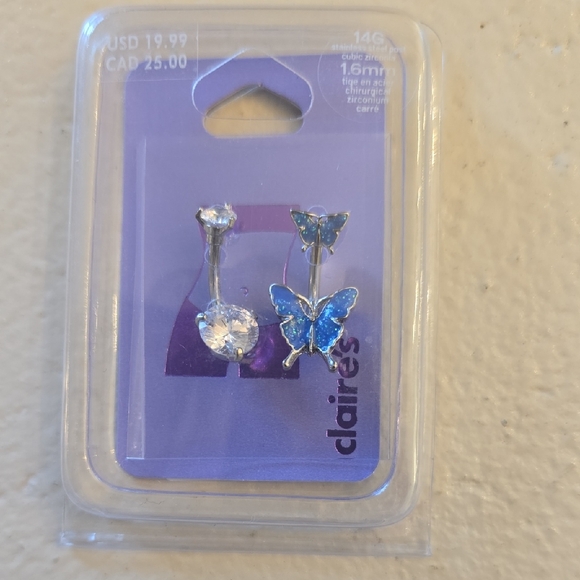 Claire's Silver and Blue Butterfly Navel Ring - Picture 1 of 3